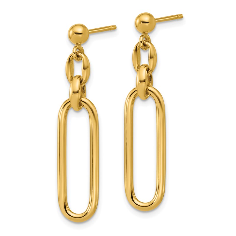 14K Polished Fancy Elongated Oval Link Post Dangle Earrings