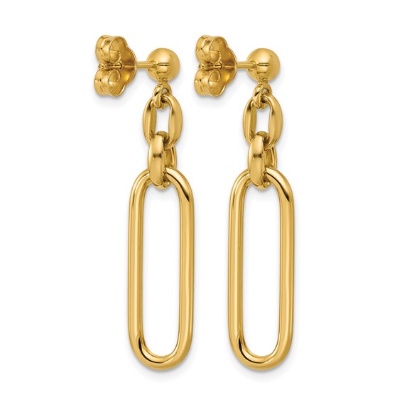 Leslie's 14K Polished Fancy Elongated Oval Link Post Dangle Earrings