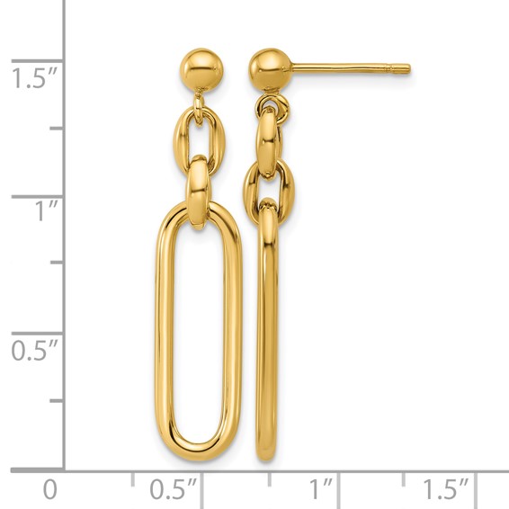 Leslie's 14K Polished Fancy Elongated Oval Link Post Dangle Earrings