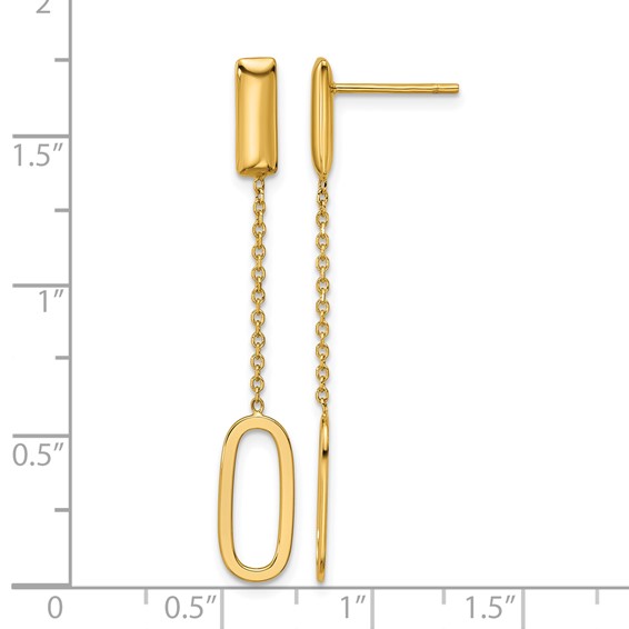 Leslie's 14K Polished Elongated Oval and Bar Post Dangle Earrings