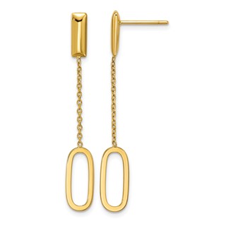 Leslie's 14K Polished Elongated Oval and Bar Post Dangle Earrings