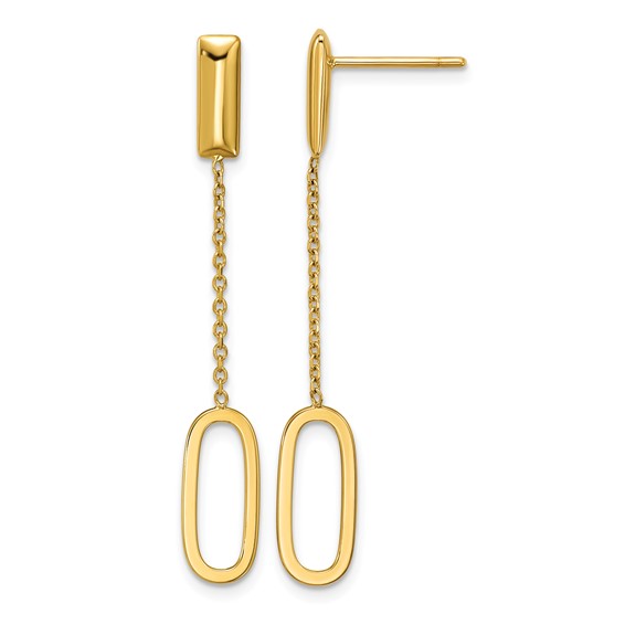 Leslie's 14K Polished Elongated Oval and Bar Post Dangle Earrings