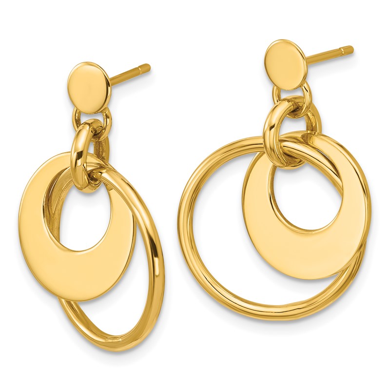14K Polished Fancy Double Circle Post Dangle Earrings
