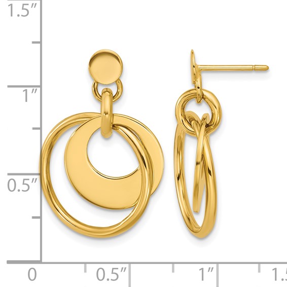 Leslie's 14K Polished Fancy Double Circle Post Dangle Earrings