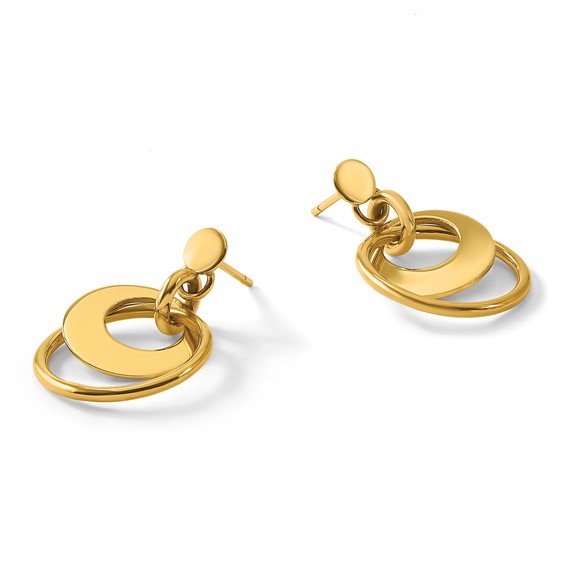 Leslie's 14K Polished Fancy Double Circle Post Dangle Earrings