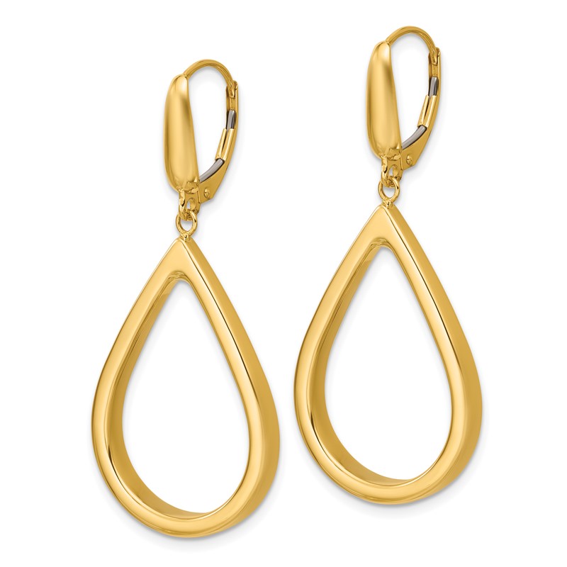 14K Polished Open Teardrop Leverback Dangle Earrings