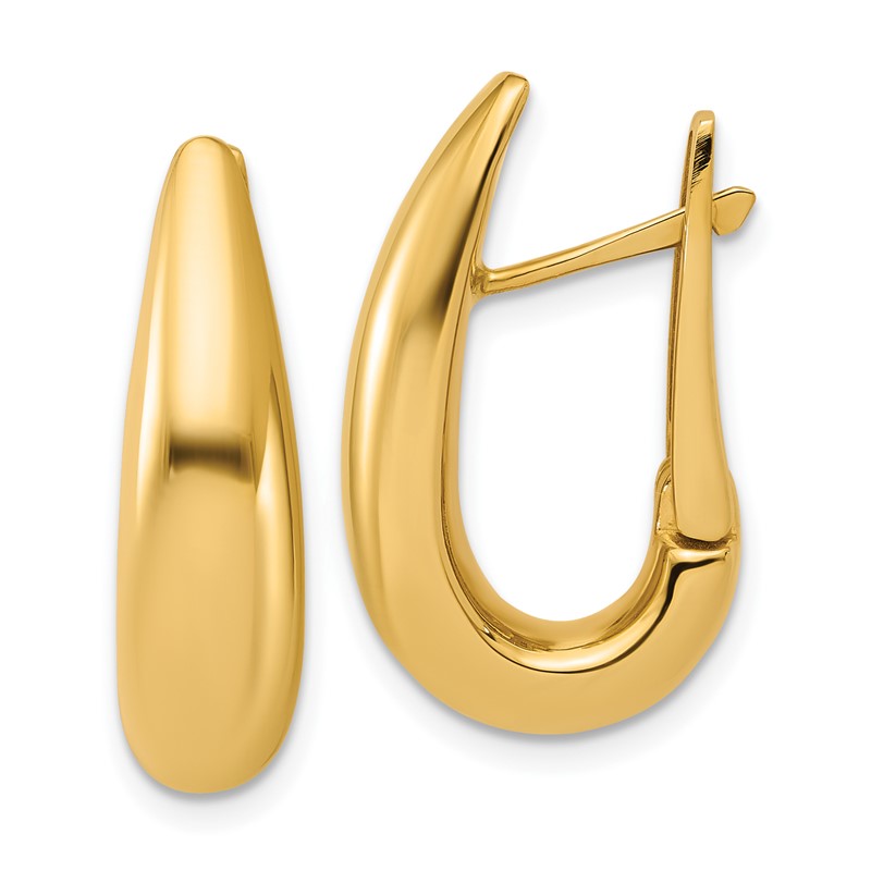 14K Polished Fancy Tapered Teardrop Hinged Hoop Earrings