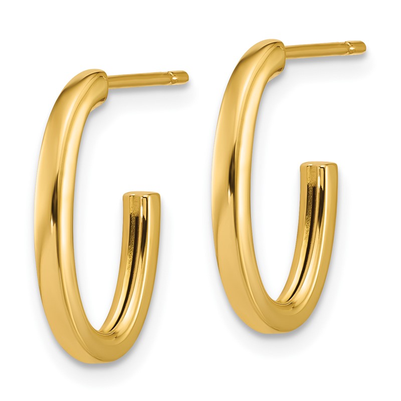 14K Polished 2.0mm Flat Oval Post J-Hoop Earrings
