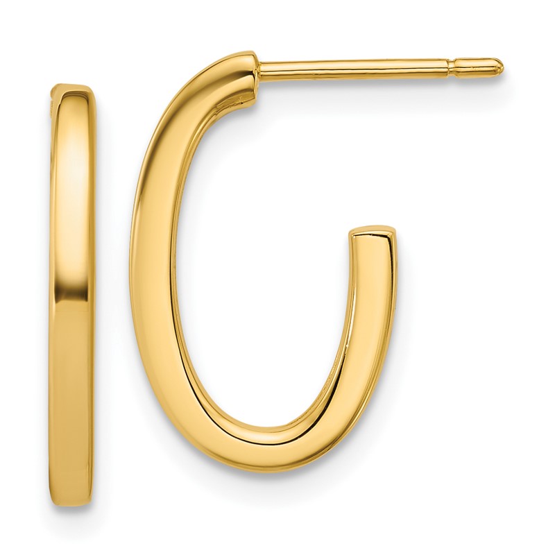 14K Polished 2.0mm Flat Oval Post J-Hoop Earrings