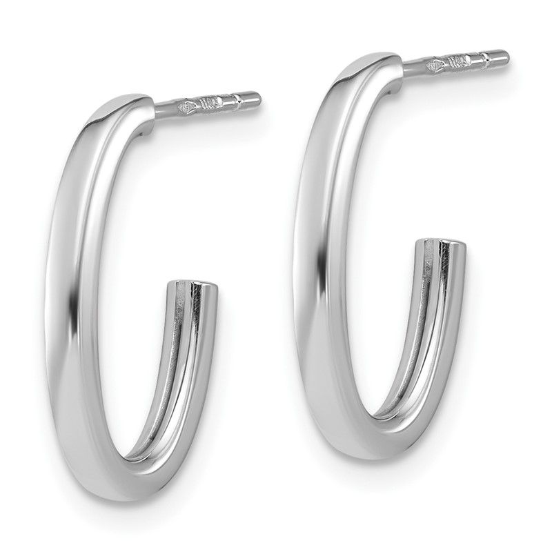 14KWhite Gold Polish 2.0mm Flat Oval Post J-Hoop Earrings