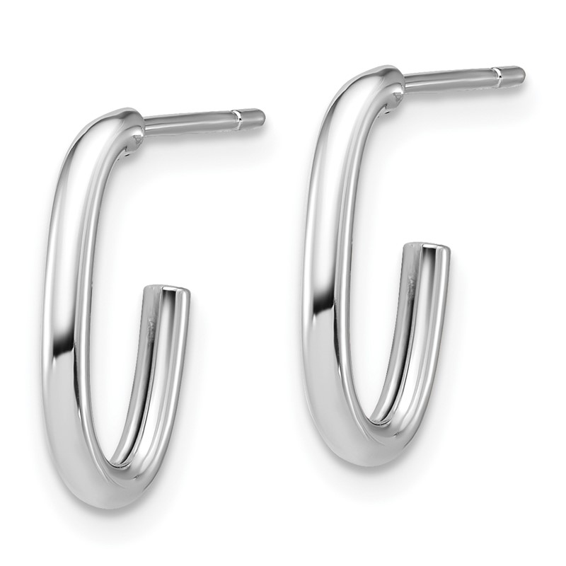 14K White Gold Polished 2.0mm Oval Post J-Hoop Earrings