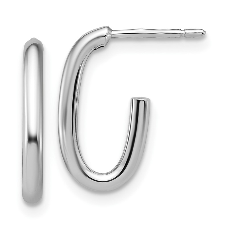 14K White Gold Polished 2.0mm Oval Post J-Hoop Earrings