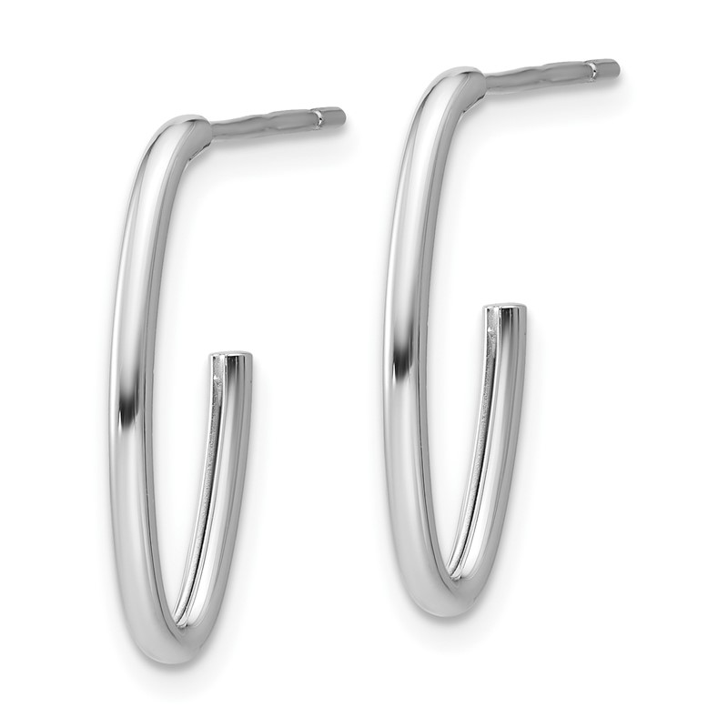14K White Gold Polished 1.8mm Oval Post J-Hoop Earrings