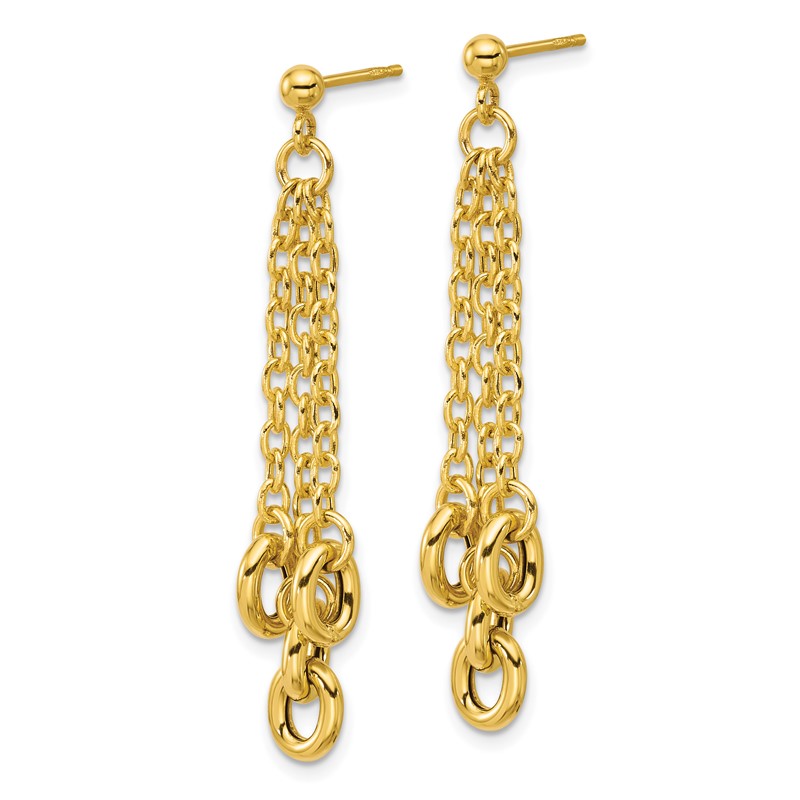 14K Polished Fancy 3-Strand Cable Link Post Dangle Earrings