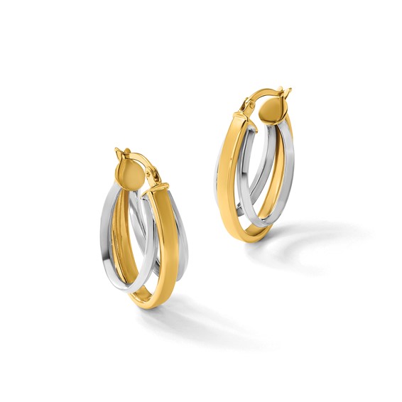 Leslie's 14K Two-Tone Polished Tapered Oval Hoop Earrings