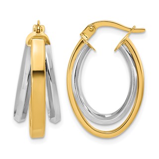 Leslie's 14K Two-Tone Polished Tapered Oval Hoop Earrings