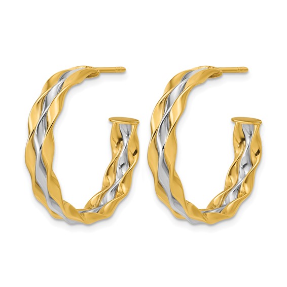 Leslie's 14K w/Rhodium Polished Wave J-Hoop Post Earrings