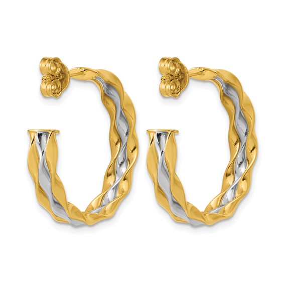 Leslie's 14K w/Rhodium Polished Wave J-Hoop Post Earrings