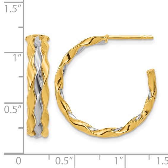 Leslie's 14K w/Rhodium Polished Wave J-Hoop Post Earrings