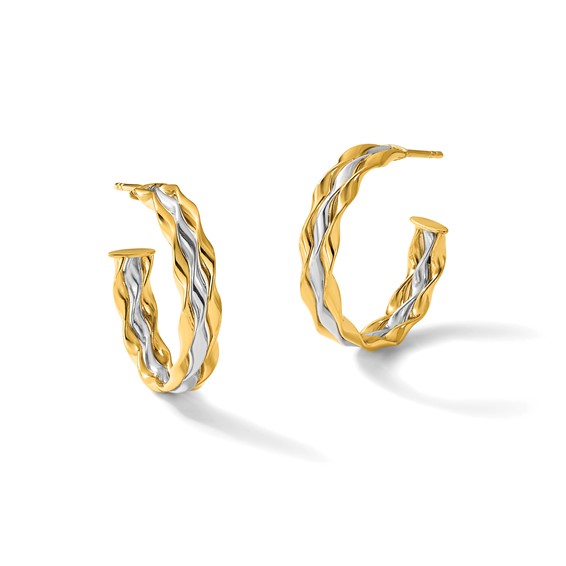Leslie's 14K w/Rhodium Polished Wave J-Hoop Post Earrings