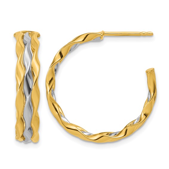 Leslie's 14K w/Rhodium Polished Wave J-Hoop Post Earrings