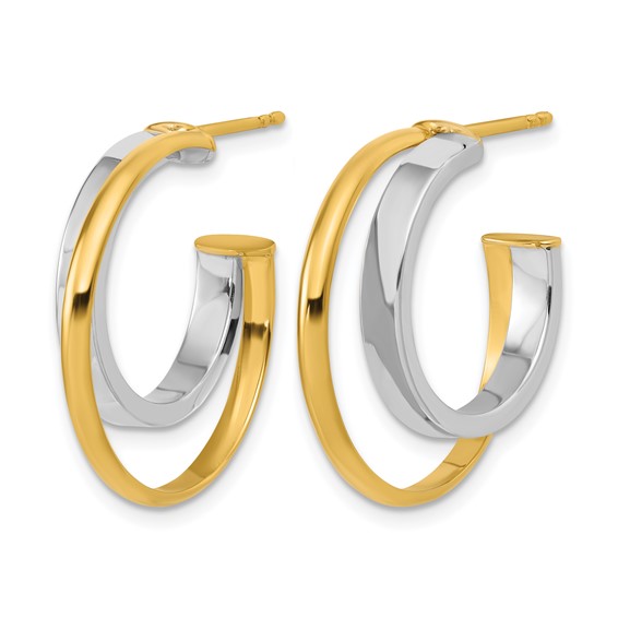 Leslie's 14K w/Rhodium Polished 2-Row J-Hoop Post Earrings
