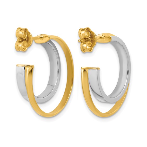 Leslie's 14K w/Rhodium Polished 2-Row J-Hoop Post Earrings