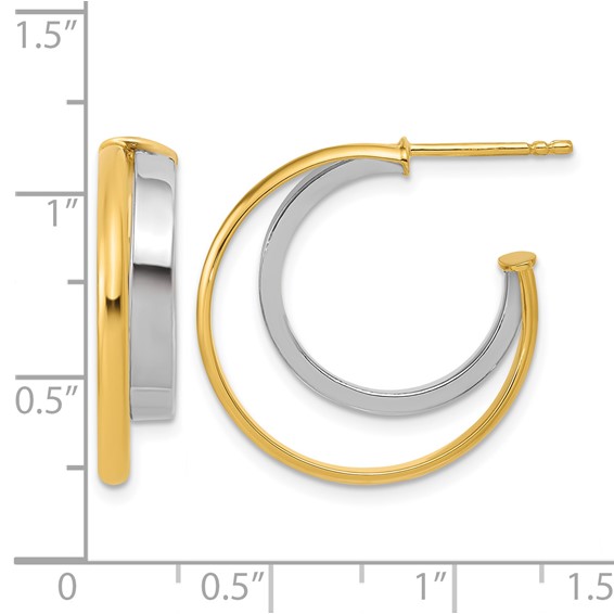 Leslie's 14K w/Rhodium Polished 2-Row J-Hoop Post Earrings