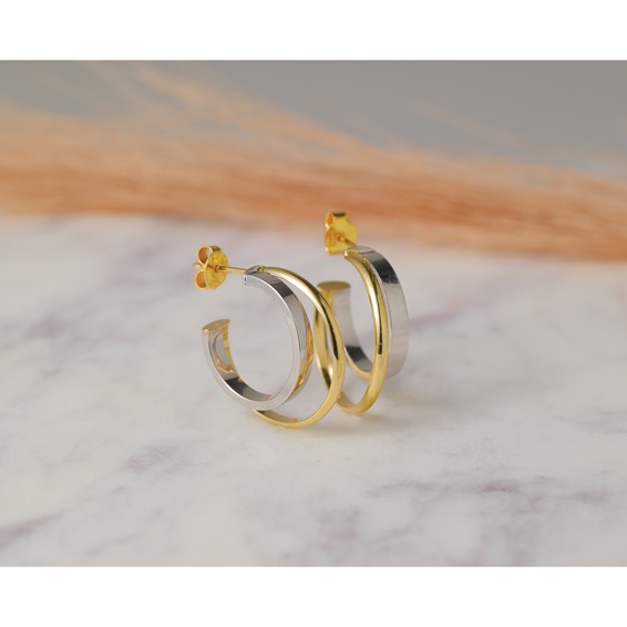 Leslie's 14K w/Rhodium Polished 2-Row J-Hoop Post Earrings