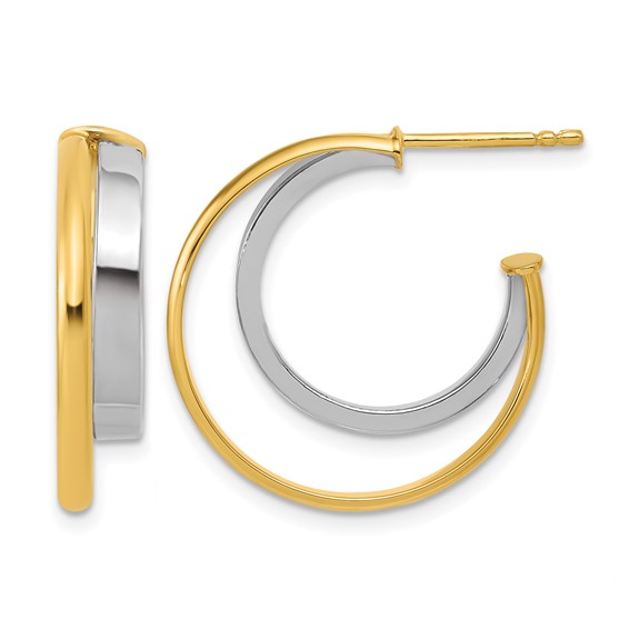 Leslie's 14K w/Rhodium Polished 2-Row J-Hoop Post Earrings