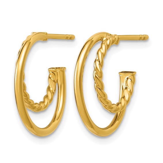 Leslie's 14K Polished and Twisted 2-row J-Hoop Post Earrings