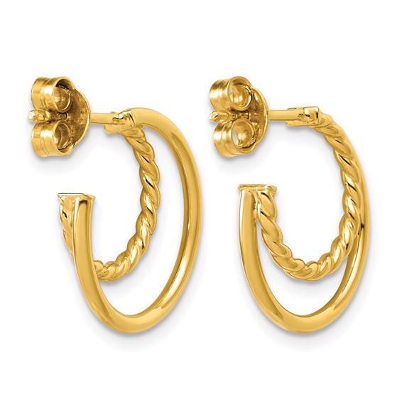 Leslie's 14K Polished and Twisted 2-row J-Hoop Post Earrings