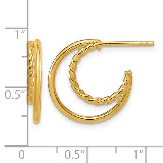 Leslie's 14K Polished and Twisted 2-row J-Hoop Post Earrings