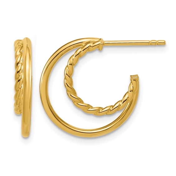 Leslie's 14K Polished and Twisted 2-row J-Hoop Post Earrings