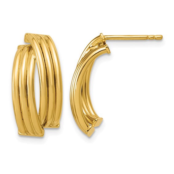 Leslie's Gold Polished and Grooved J-Hoop Earrings