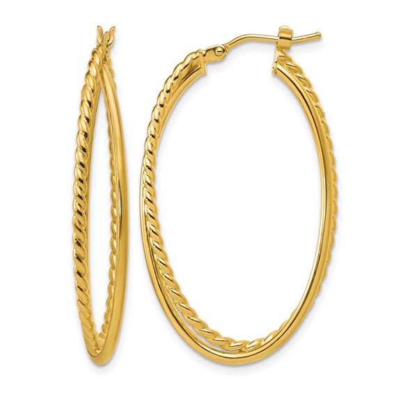 Leslie's 14K Polished and Twisted Criss-cross Oval Hoop Earrings