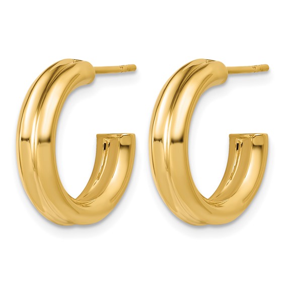 Leslie's 14K Polished and Grooved J-Hoop Post Earrings