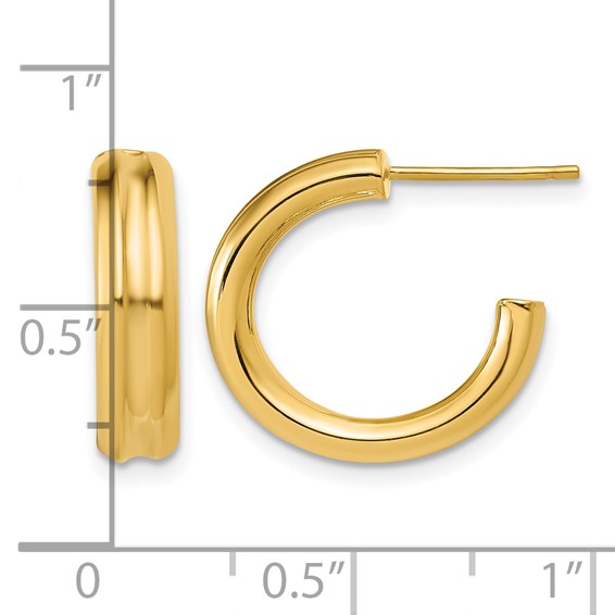 Leslie's 14K Polished and Grooved J-Hoop Post Earrings