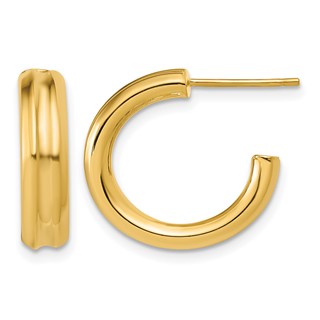 Leslie's 14K Polished and Grooved J-Hoop Post Earrings