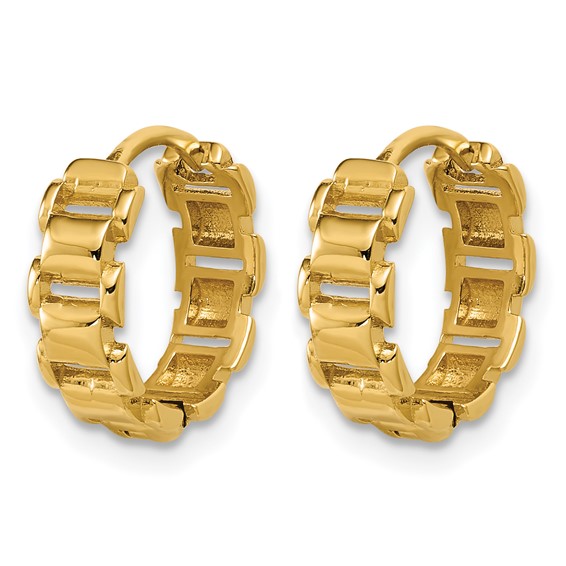 Leslie's 14K Polished Link Pattern Hinged Huggie Hoop Earrings