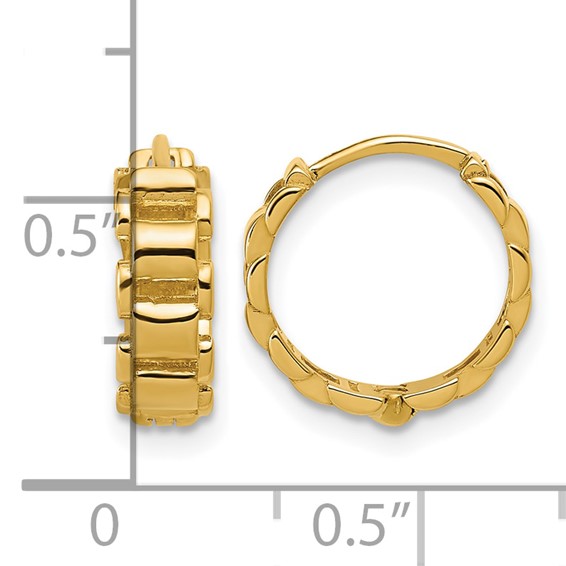 Leslie's 14K Polished Link Pattern Hinged Huggie Hoop Earrings