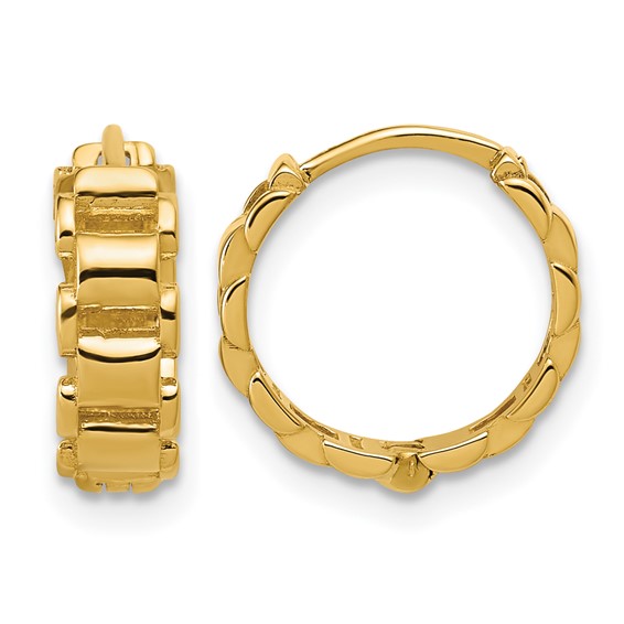 Leslie's 14K Polished Link Pattern Hinged Huggie Hoop Earrings