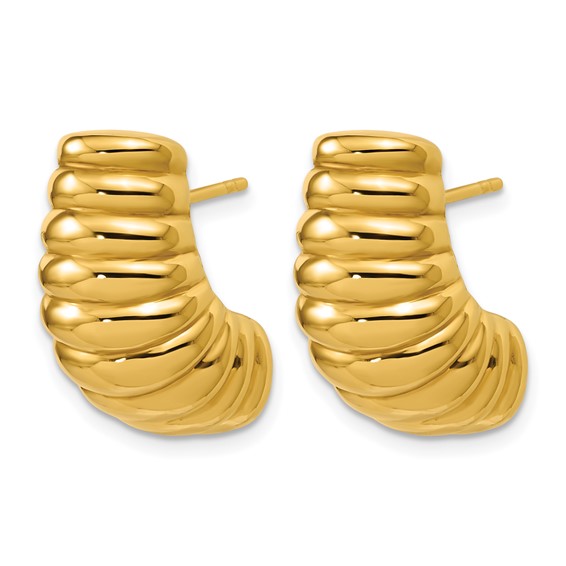 Leslie's 14K Polished and Grooved Hollow Puffed Post Earrings