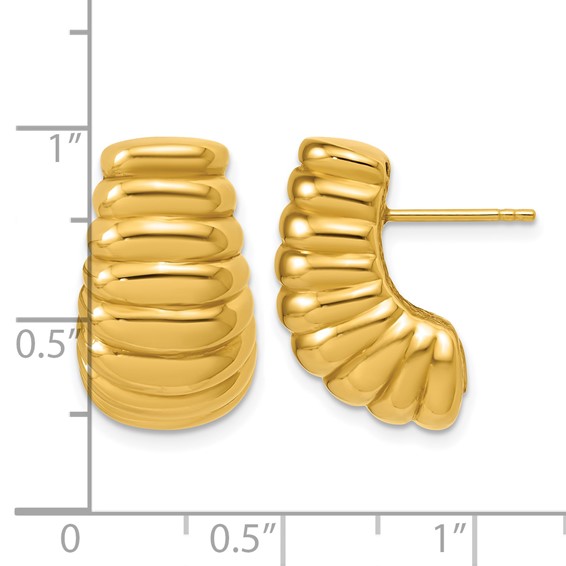 Leslie's 14K Polished and Grooved Hollow Puffed Post Earrings