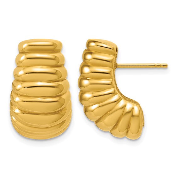 Leslie's 14K Polished and Grooved Hollow Puffed Post Earrings