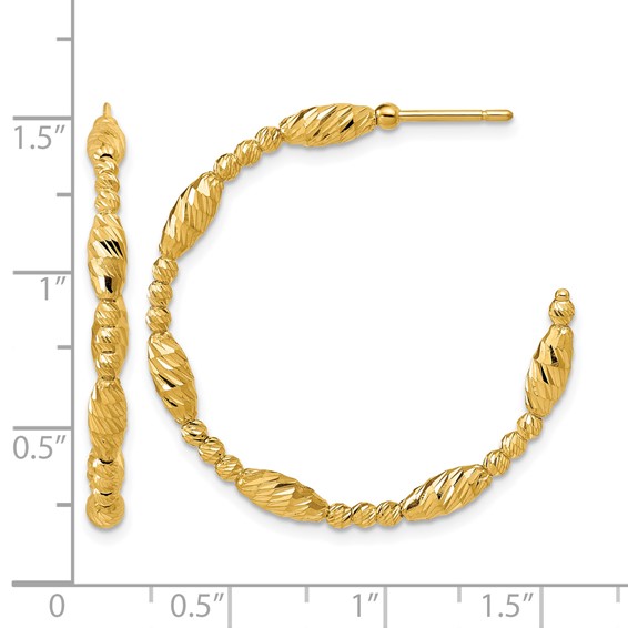 Leslie's 14K Polished and Diamond-cut Beaded Fancy J-Hoop Post Earrings