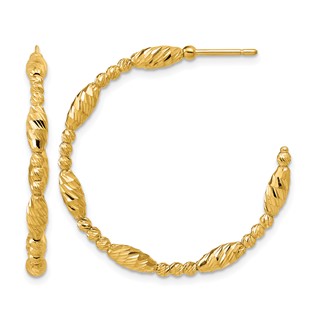 Leslie's 14K Polished and Diamond-cut Beaded Fancy J-Hoop Post Earrings