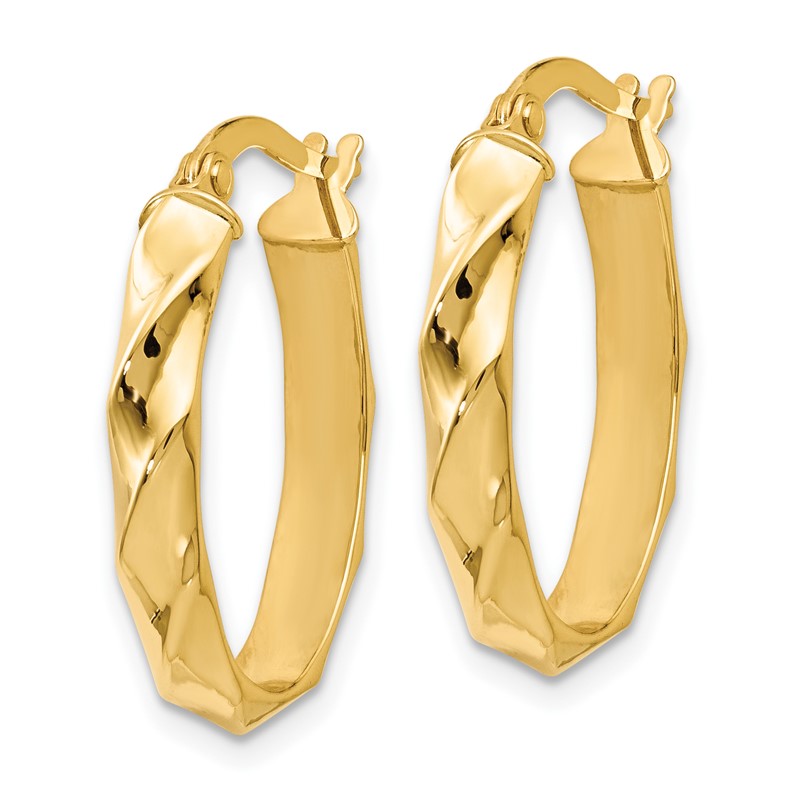 14K Polished and Twisted Oval Hoop Earrings