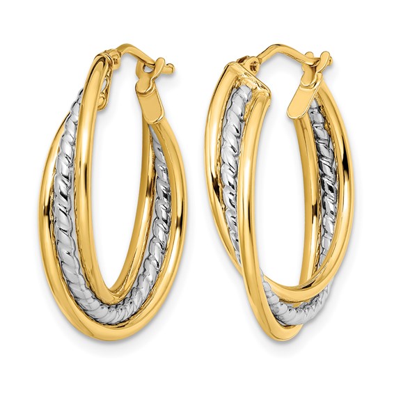 Leslie's 14K Two-tone Polished and Textured Twisted Hoop Earrings