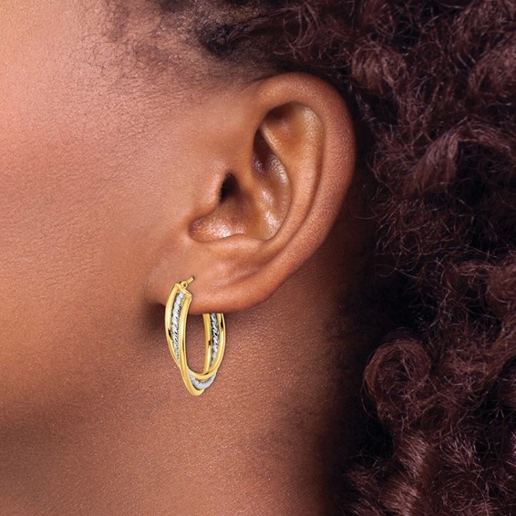 Leslie's 14K Two-tone Polished and Textured Twisted Hoop Earrings